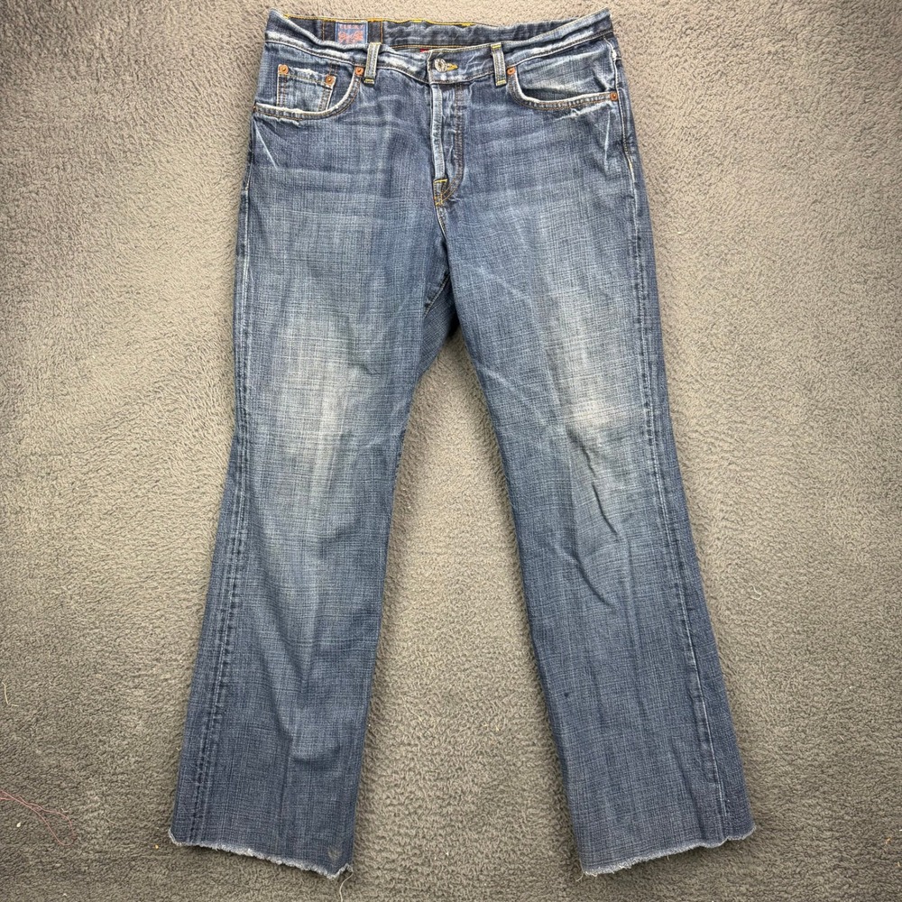 Lucky Brand Easy Rider Jeans Womens 10/30 Blue Distressed Raw Hem Made in USA